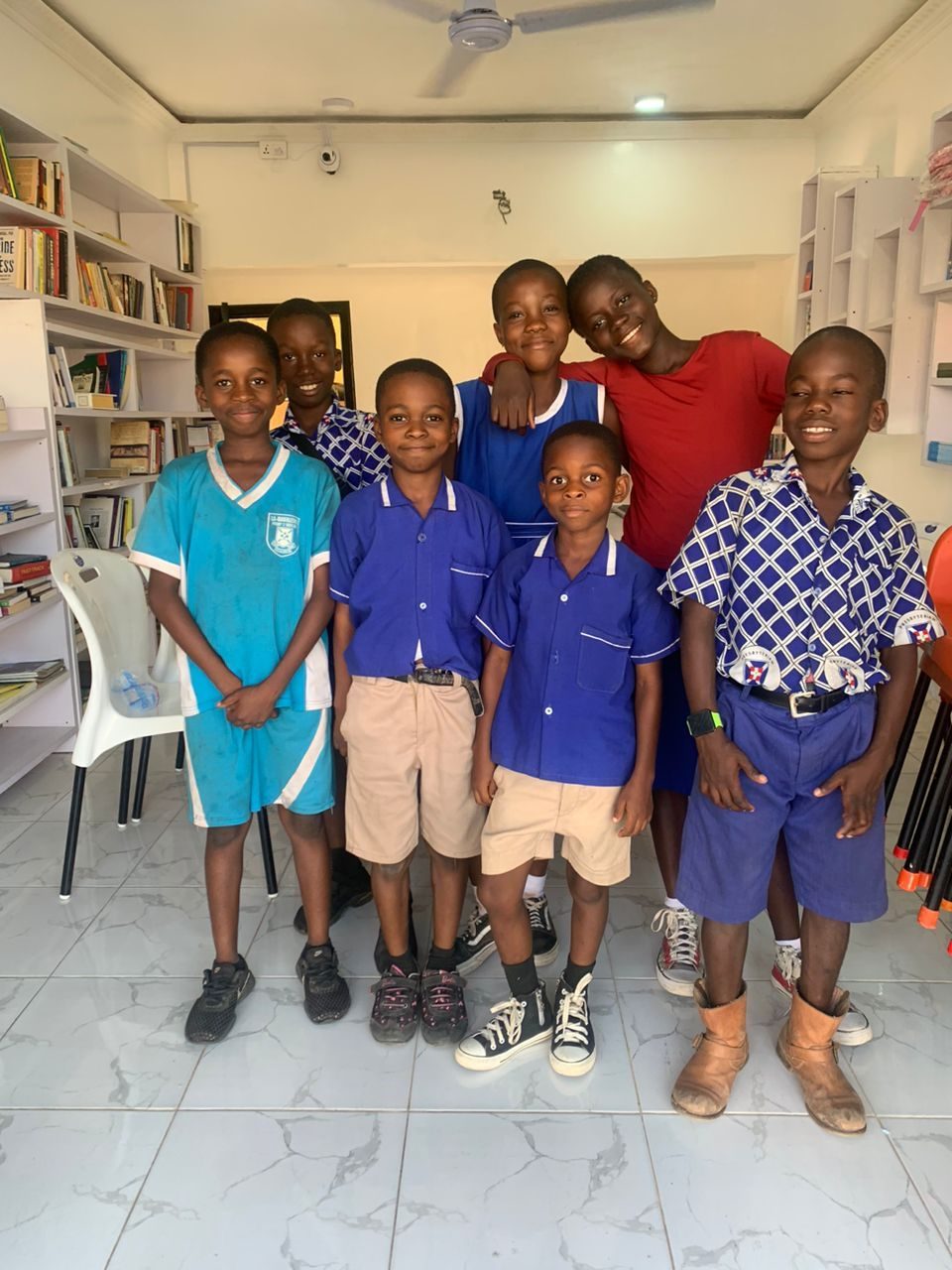 Group of school children at the Books for Thought Library reading room